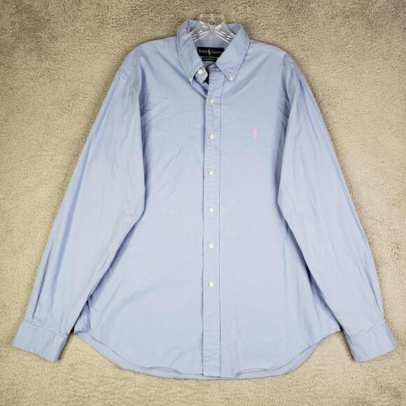 Polo Ralph Lauren Shirt Oxford Mens Large Long Sleeve Solid Blue Button Down - Picture 4 of 12